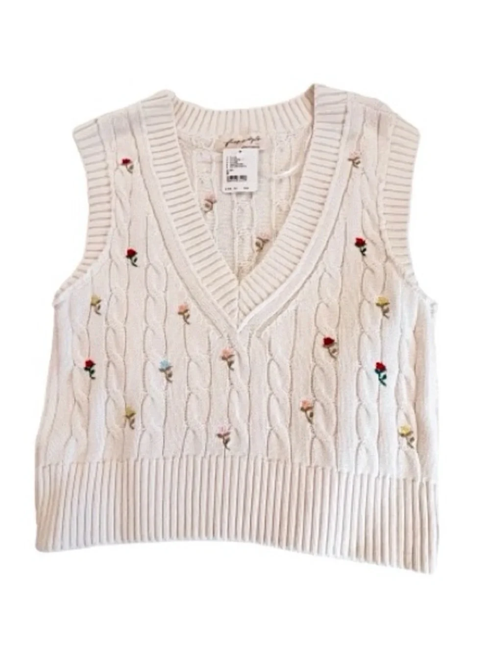 🆕- Free People - Plumeria Floral Sleeveless Cable Knit Vest. Size: Small